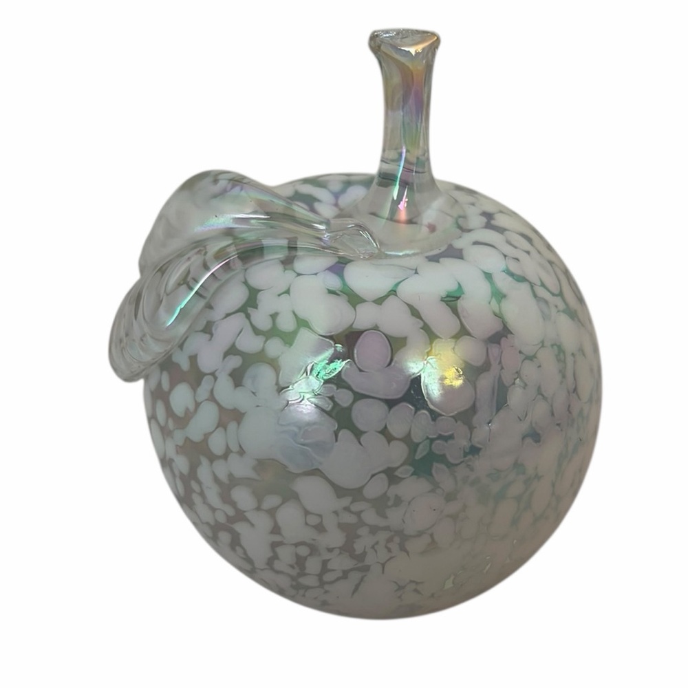 Millefiori Glass Apple Paperweight | Iridescent Hand Blown Art Glass Decor